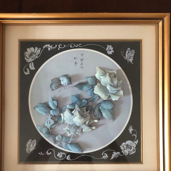 Vintage Chinese 1974 Paper Tole 3D decoupage handcrafted flower framed signed - Picture 1 of 5